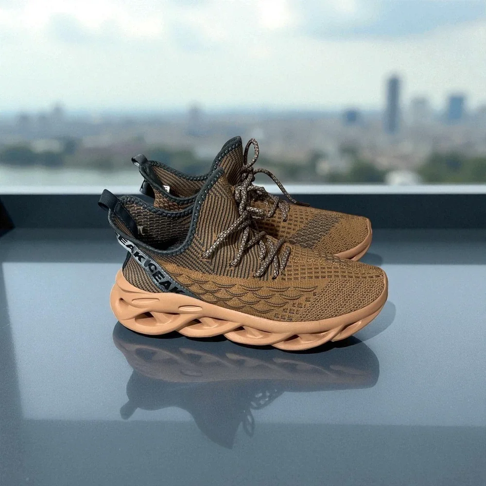 Men's Brown and Blue Athletic Shoes with Mesh Upper and Sporty Design Size‎ 8